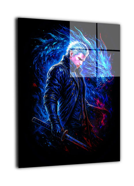 Dark Slayer's Judgment metal wall art showing Vergil in profile with Yamato held at his side