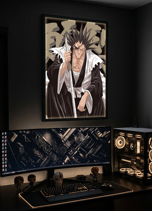 Warlord of Zaraki Kenpachi Bleach wall art displayed in a gaming room