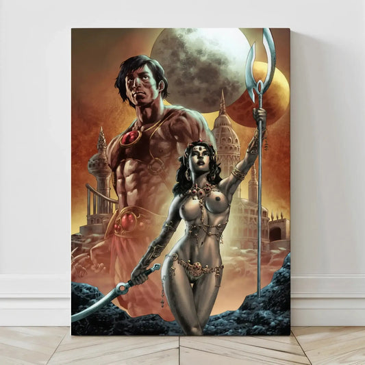  Canvas artwork of Dejah Thoris and John Carter with Martian moons and temples in background