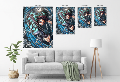 Water Breathing Fury Wall Art Poster size chart Print – Tanjiro Demon Slayer by Ray Dash