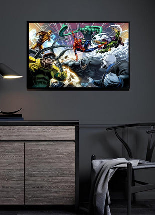 Web of Villains wall art featuring Spider-Man vs the Sinister Six — room display mockup
