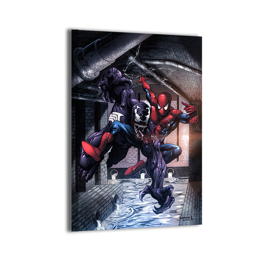 Large 24x36 canvas print of Marvel’s Spider-Man and Venom in conflict