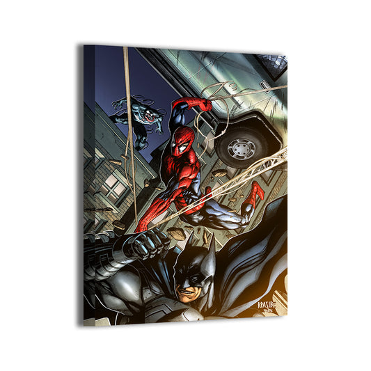 Webs & Shadows Wall Art Canvas Print – Spider-Man & Batman vs Venom by Ryan Pasibe