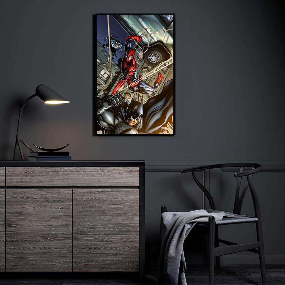 Webs & Shadows Wall Art Room Mockup – Spider-Man & Batman vs Venom by Ryan Pasibe
