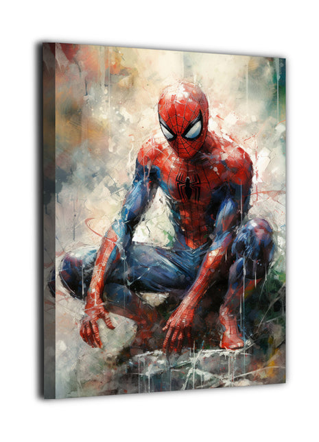 SpiderMan Watercolors Wall Art on premium canvas, acrylic, and metal – front view featuring dynamic watercolor design