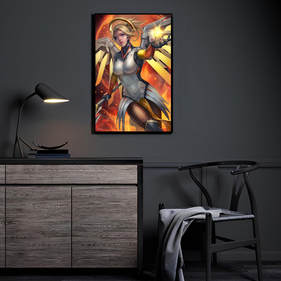 Wings of Salvation Wall Art Room Mockup – Mercy from Overwatch by Nopeys