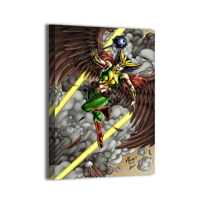 Hawkgirl descending with mace through storm – large canvas print