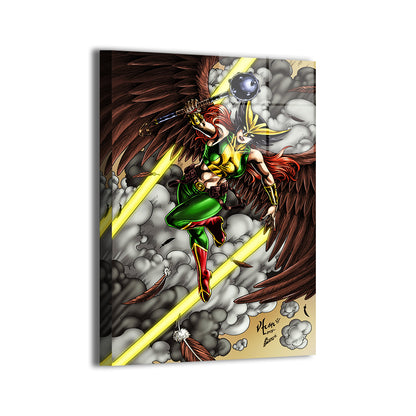 Large-scale metal print of Hawkgirl with lightning and wings
