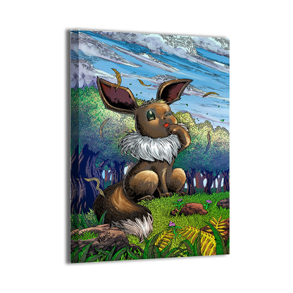  Eevee canvas print featuring forest scene, 12x18 wall decor