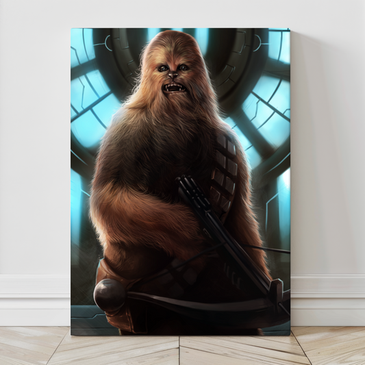 Large canvas print of Chewbacca in space corridor – 24x36 artwork