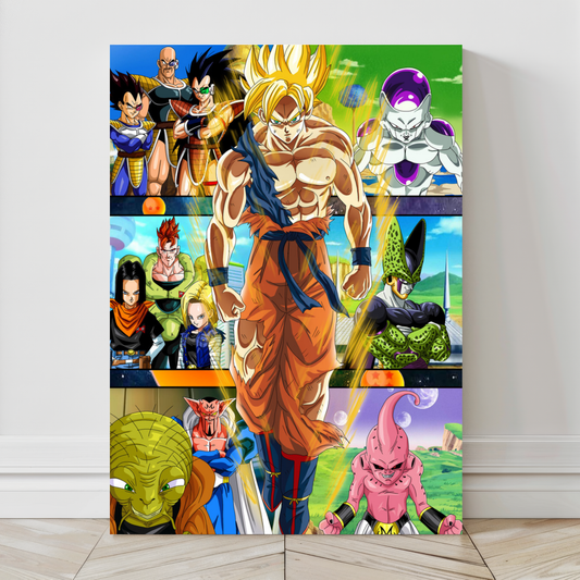 Goku Z-era saga tribute with DBZ villains – 24x36 large canvas anime wall decor