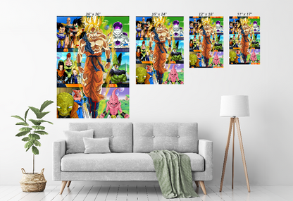 Super Saiyan Goku and DBZ villains collage – Size Chart acrylic anime print