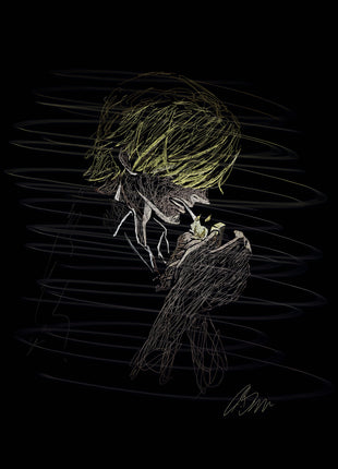 Sanji in bowed side profile lighting a cigarette, with pale yellow hair and a raised hand against black.