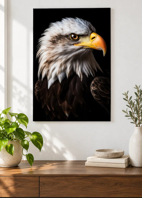 Silver Crest Watch Wall Art, shown as frameless acrylic artwork above a walnut console against a white wall.