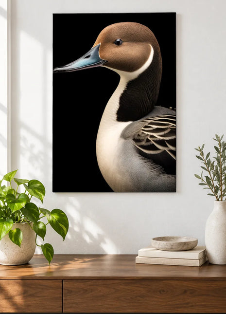 Neckline by Nature Wall Art, shown as frameless acrylic artwork above a walnut console against a white wall.