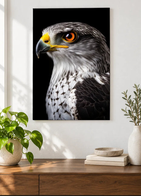 Speckled Swagger Wall Art, shown as frameless acrylic artwork above a walnut console against a white wall.