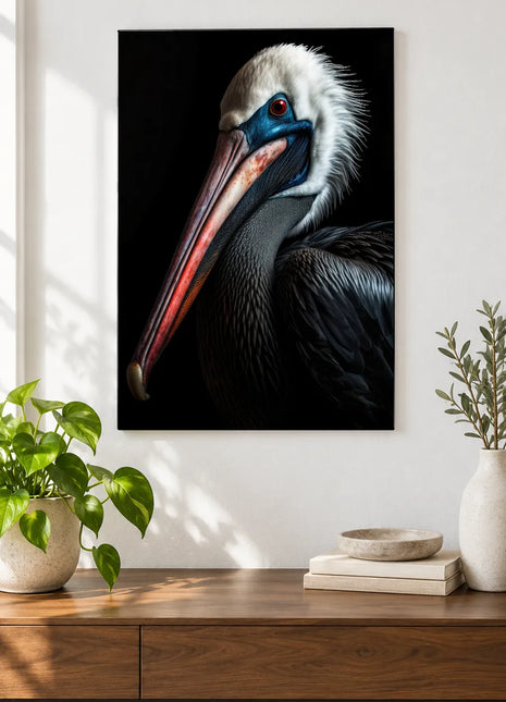 The Long View Wall Art, shown as frameless acrylic artwork above a walnut console against a white wall.