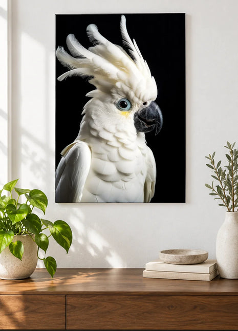 Crest in the Breeze Wall Art, shown as frameless acrylic artwork above a walnut console against a white wall.