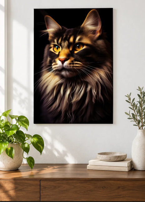 The Ruff Life Wall Art, shown as frameless acrylic artwork above a walnut console against a white wall.