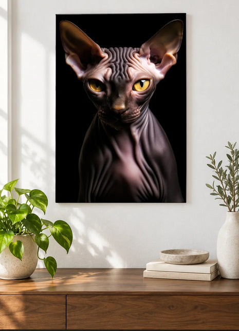 Wrinkles and Wisdom Wall Art, shown as frameless acrylic artwork above a walnut console against a white wall.