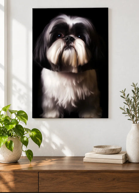 The Beard Department Wall Art, shown as frameless acrylic artwork above a walnut console against a white wall.