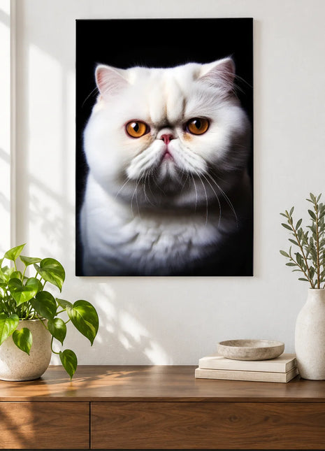 Cloud Nine Lives Wall Art, shown as frameless acrylic artwork above a walnut console against a white wall.