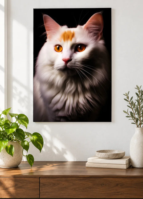 A Touch of Ginger Wall Art, shown as frameless acrylic artwork above a walnut console against a white wall.
