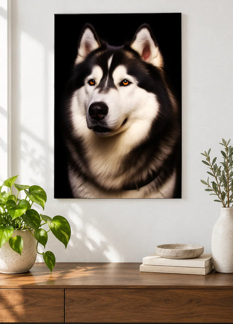 Big Ruff Energy Wall Art, shown as frameless acrylic artwork above a walnut console against a white wall.