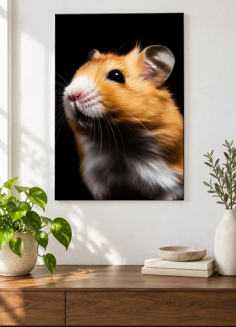 Little Nose, Big Plans Wall Art, shown as frameless acrylic artwork above a walnut console against a white wall.