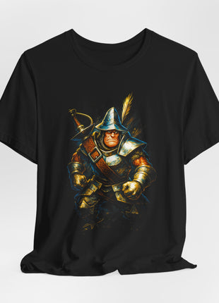 Draped front view of the black Adelbert Steiner Armored Knight Graphic T-Shirt.