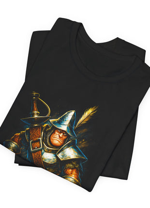 Folded view of the black Adelbert Steiner Armored Knight Graphic T-Shirt.