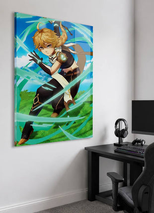 Aether Metal wall art beside a gaming monitor on a white wall