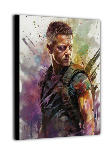 High-quality canvas wall art showcasing a vigilant archer figure in a dramatic side-profile pose, layered brush strokes, muted tones, and intense visual focus.