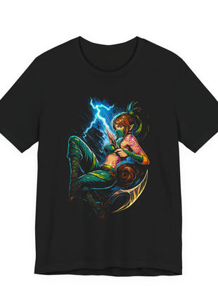 Front view of the black Akali Lightning Blade Graphic T-Shirt.