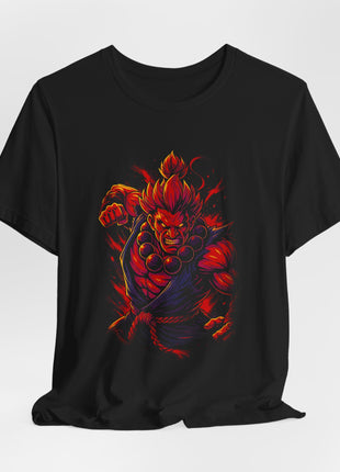 Draped front view of the black Akuma Raging Fist Graphic T-Shirt.