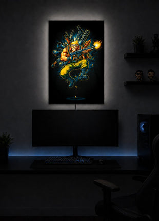 Alien War Commando acrylic lightbox in a dark game room