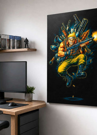 Alien War Commando canvas wall art beside gaming desk