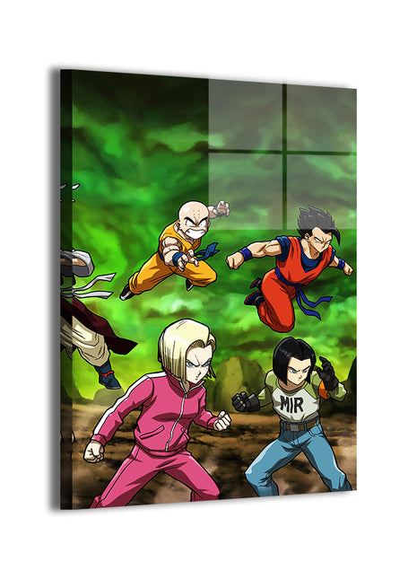 Universe 7 fighters artwork; metallic sheen, ready to hang.