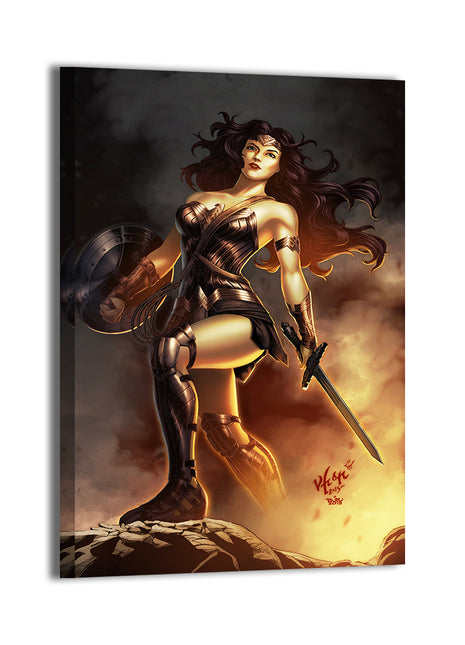 Wonder Woman DC Comics canvas wall art with glowing armor.