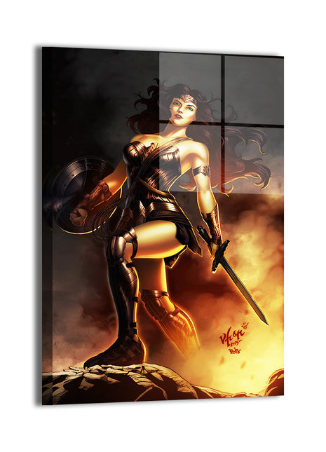 Wonder Woman metal print highlighting the Amazon warrior’s strength.