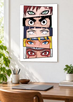 Fivefold Focus shown as an acrylic wall-art mockup above a wooden desk with a closed laptop and plants.