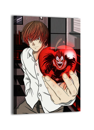 Light Yagami offering apple with Ryuk inside; art by Ryan Pasibe, colors by Sam Dela Torre; modern metallic sheen.