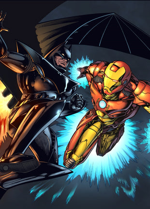 Iron Man vs Batman metal wall art by Vic Moya