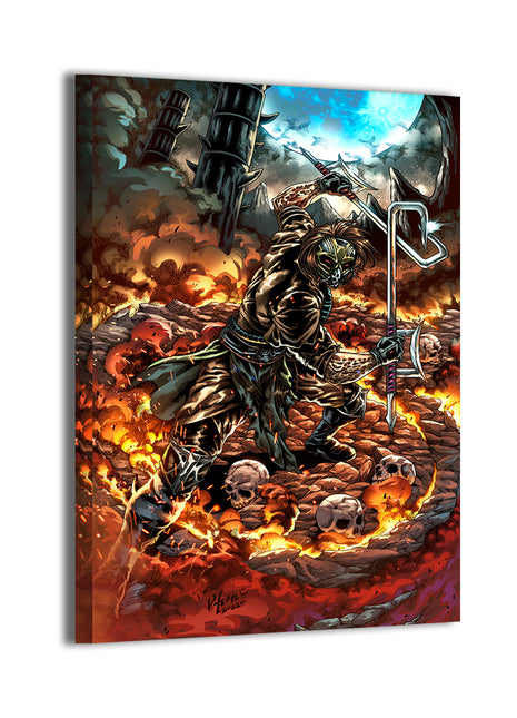 Kabal surrounded by flames – large Mortal Kombat canvas artwork