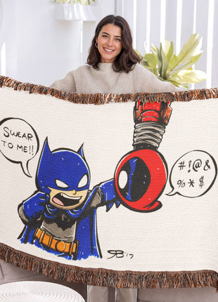 Batman Deadpool Chibi Blanket | DC x Marvel Woven Throw - Snapping Turtle Gallery