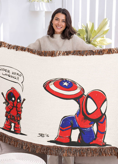 Spider-Man Deadpool Chibi Blanket | Marvel Woven Throw - Snapping Turtle Gallery