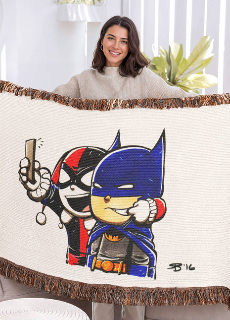 Harley Quinn Batman Chibi Woven Blanket | DC Comics Cotton Throw - Snapping Turtle Gallery