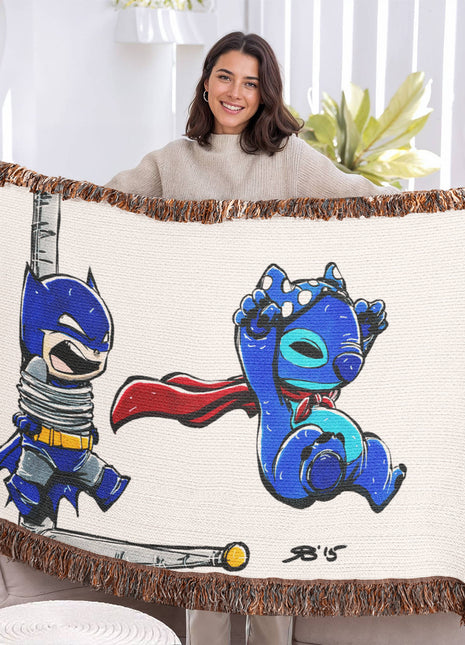 Stitch Batman Chibi Blanket | Disney x DC Woven Throw - Snapping Turtle Gallery