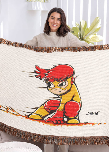Kid Flash Chibi Woven Blanket | DC Comics Premium Cotton Throw - Snapping Turtle Gallery