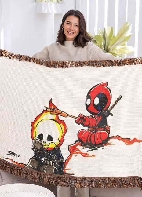 Deadpool Ghost Rider Chibi Blanket | Marvel Woven Throw - Snapping Turtle Gallery